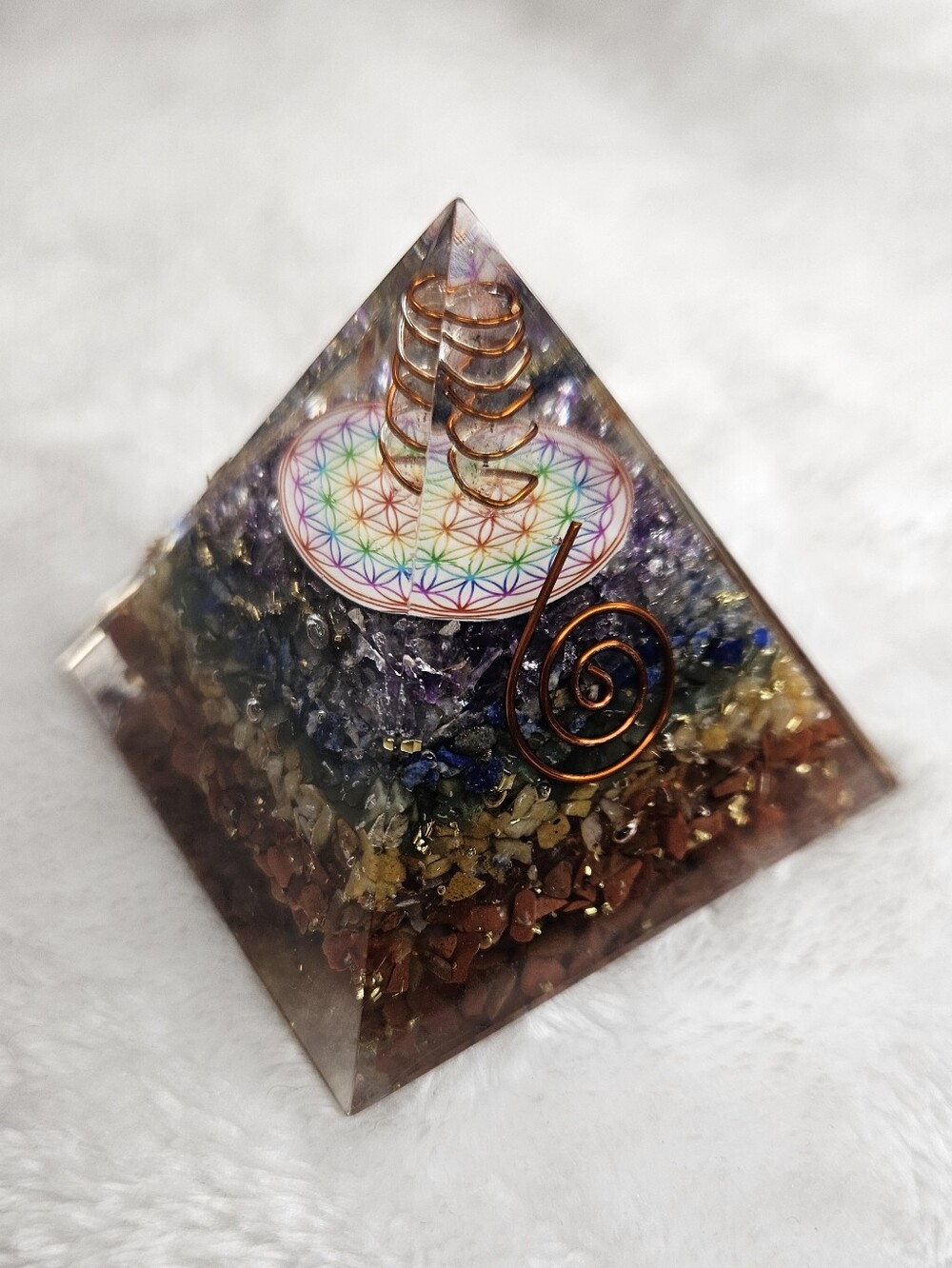 Orgonite Pyramid Sculpture - Copper Resin Multistone